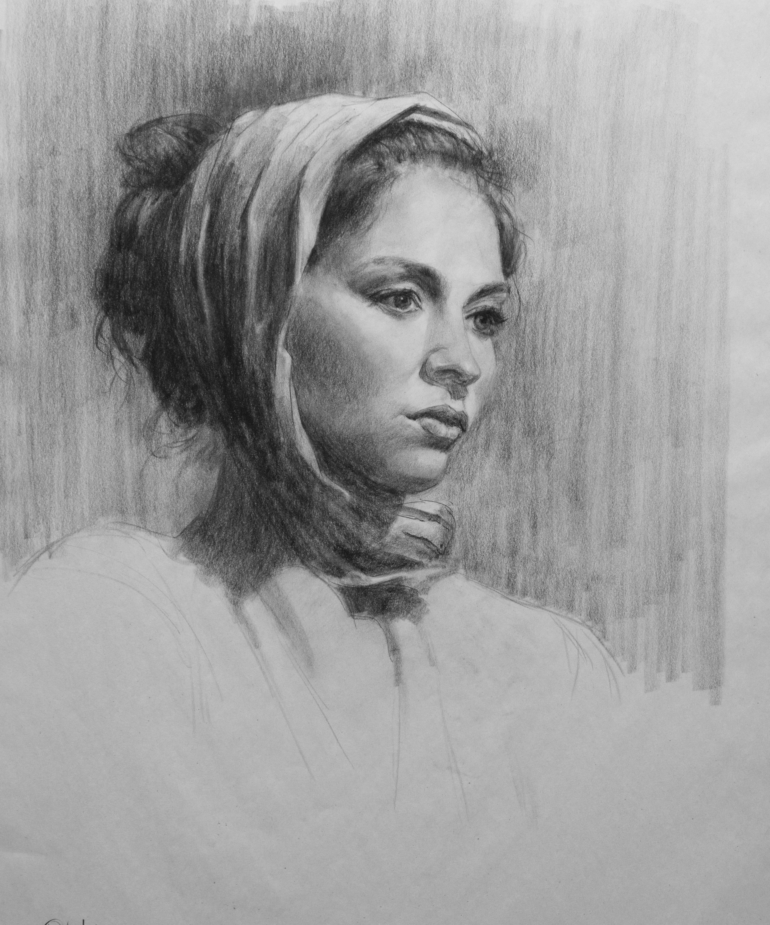 Classroom Demo, charcoal on newsprint--by George Paliotto