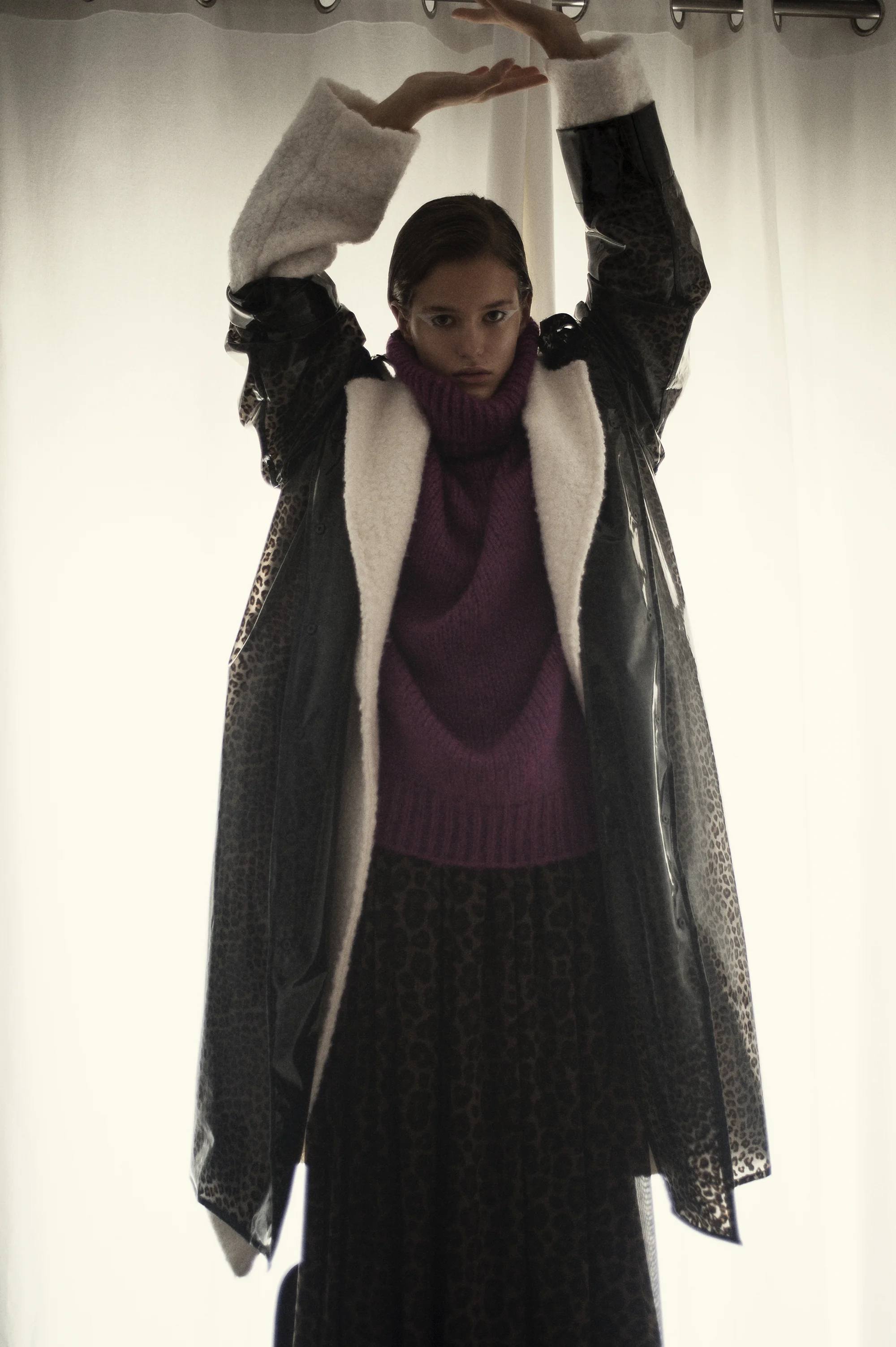 Leopard anorak Ganni . Sheep skin coat Acne Studios . Purple jumper Hugo Boss. Leopard dress Just Cavali Filippos Hatzis, www.filipposhatzis.co.uk @filipposhatzis. Stylist, Yiorgos Mesimeris @yiorgosmesimeris. Make up, Christos Theophanous @theophanouschris. Hair, Konstantinos Sakkas - @ksakkas. Model, Taya @ACE models ( Elite Worldwide )