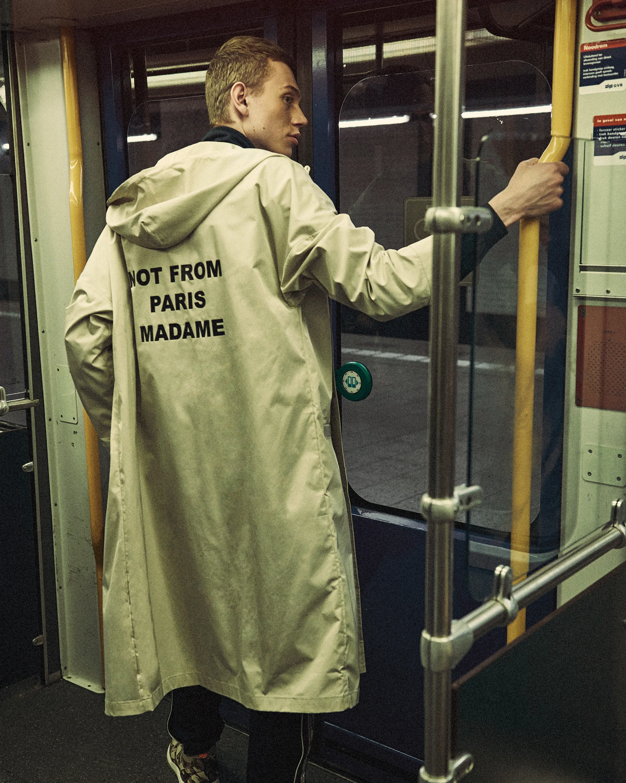 Coat Drôle de Monsieur. Stylist Ashley Veraart @ Era Management London. Hair and make-up Peter Dwars @ House of Orange. Assistant photography Ray Solcer. Assistant styling Willeke Elisabeth. Model Ruben Pol @ Elvis Models Met dank aan - GVB