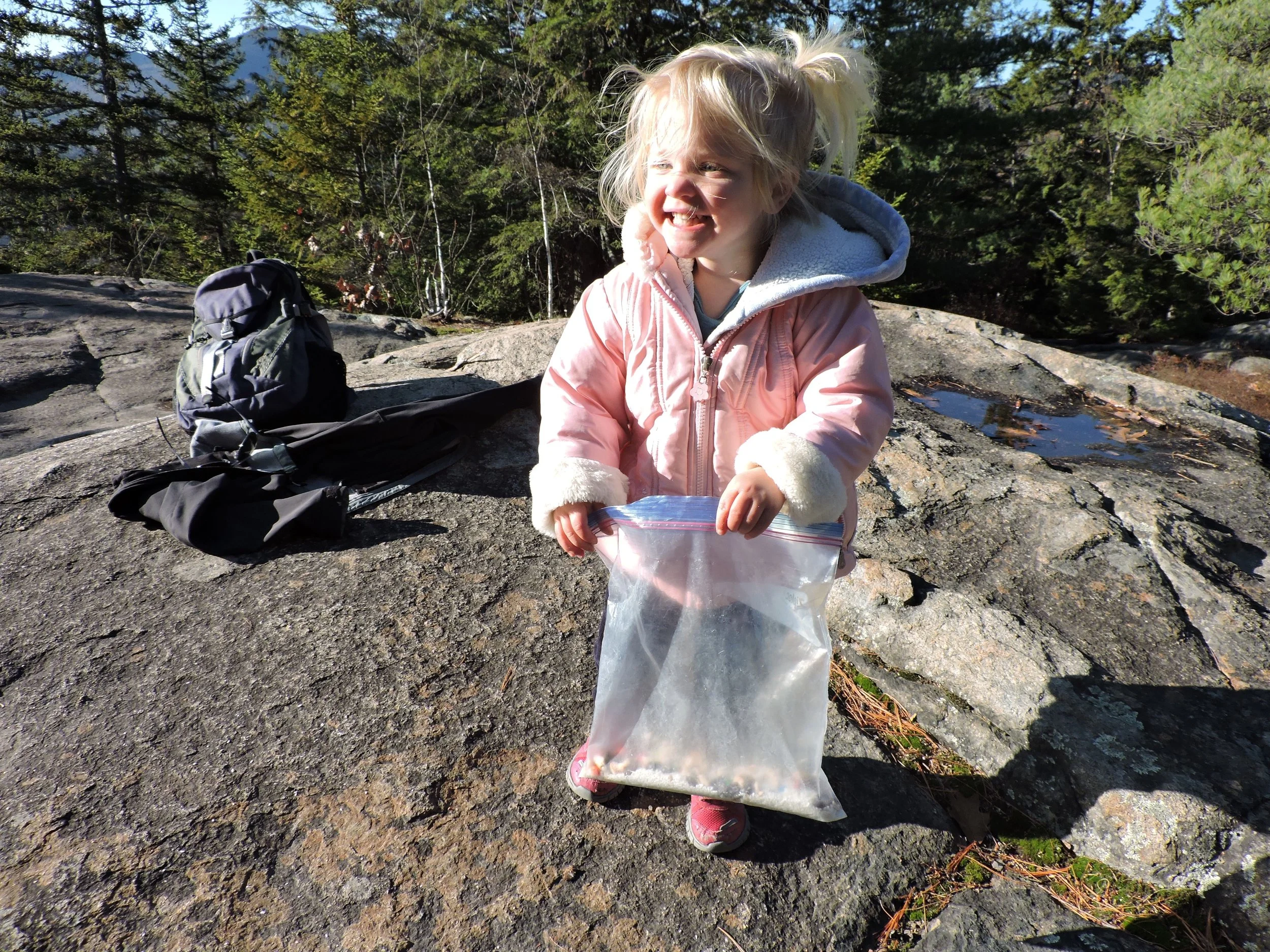 A very happy hiker with the bag of Gorp.