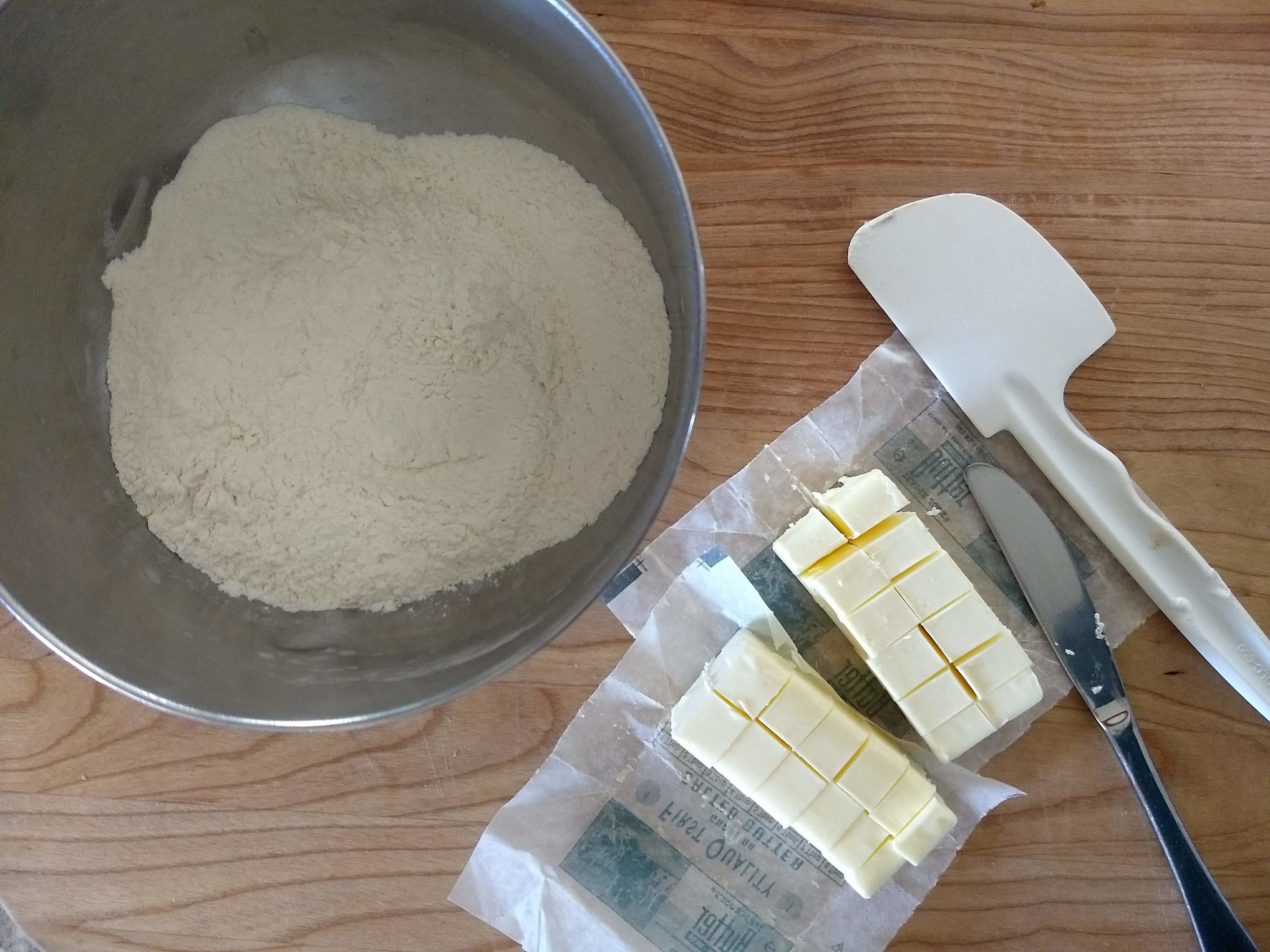Flour, salt, &amp; sugar and cubed butter