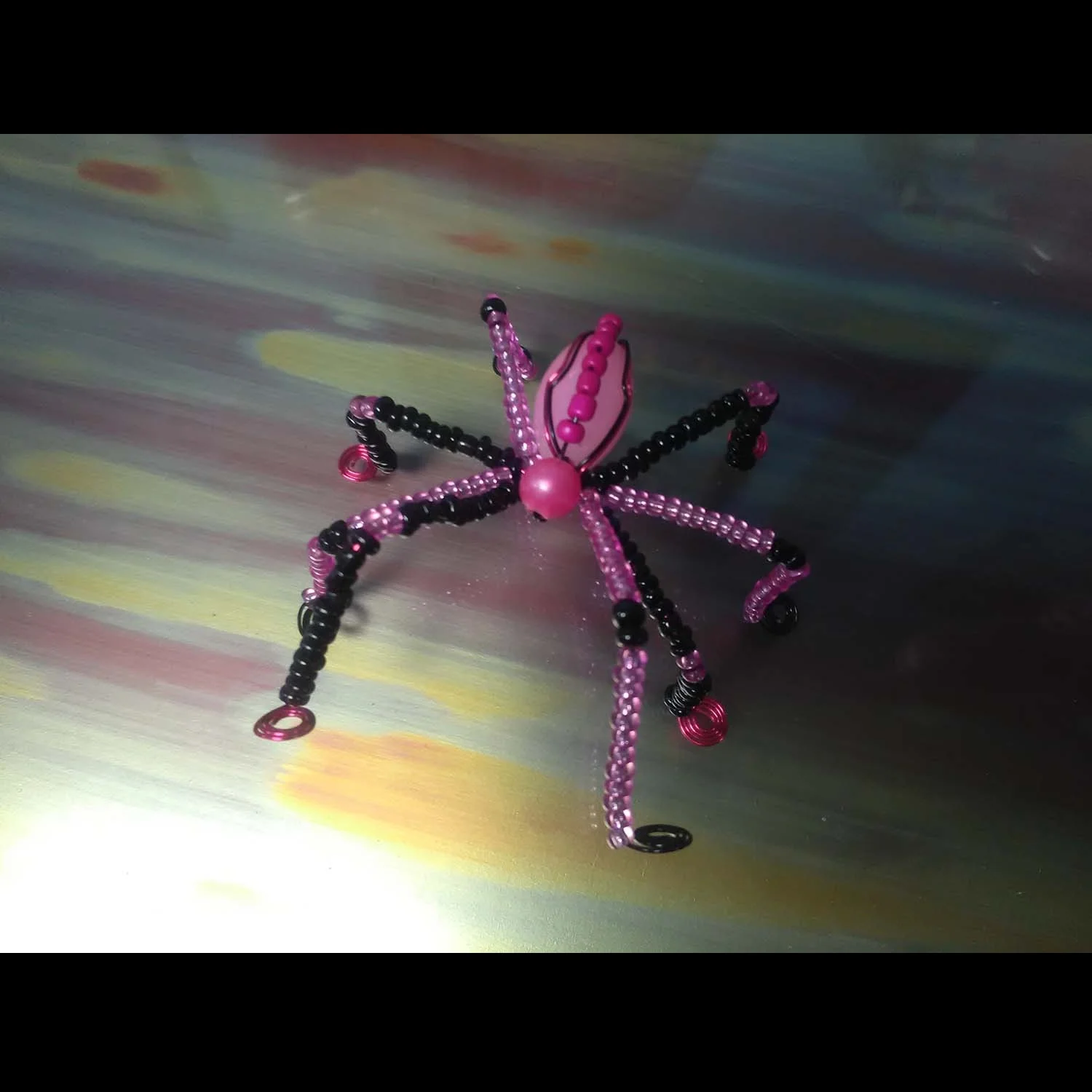 Hand crafted Blk & Pink beaded Spider
