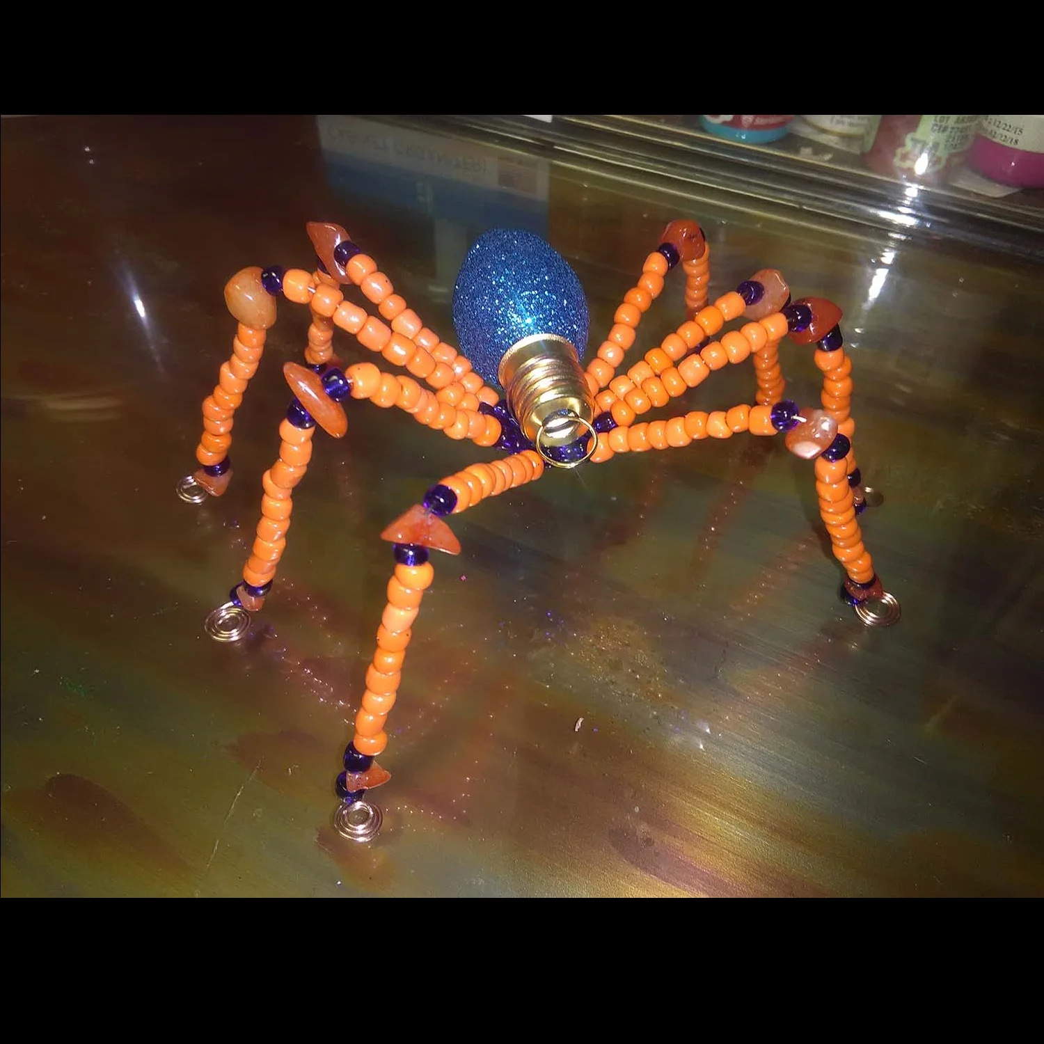Hand crafted Blue & Orange beaded Spider