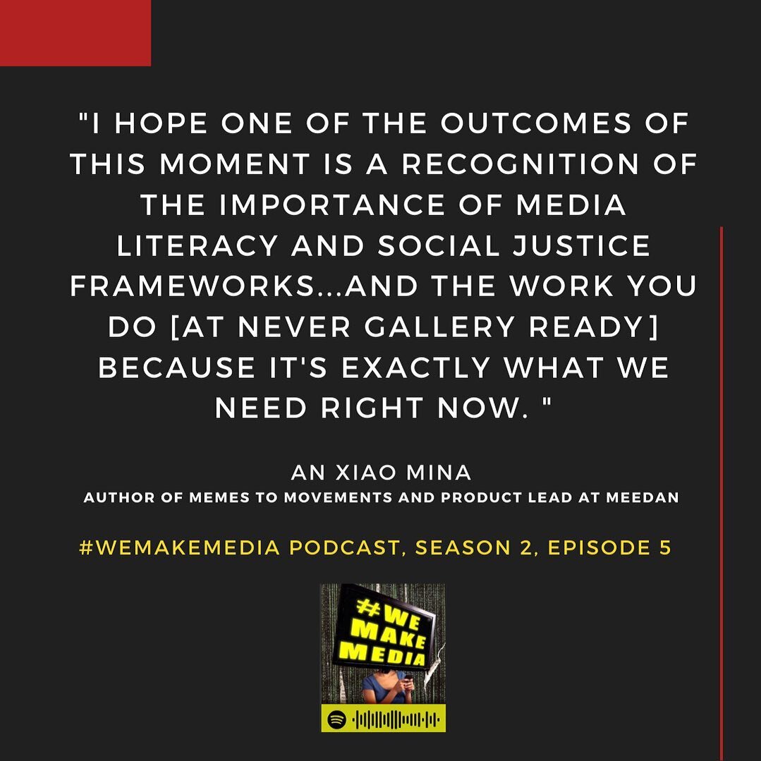 #WeMakeMedia podcast pull quote, Season 2, Episode 5

An Xiao Mina, Author of Memes to Movements: How the Worlds Most Viral Media is Changing Social Protest and
Product team lead at Meedan, a technology non-profit that builds software and initiatives