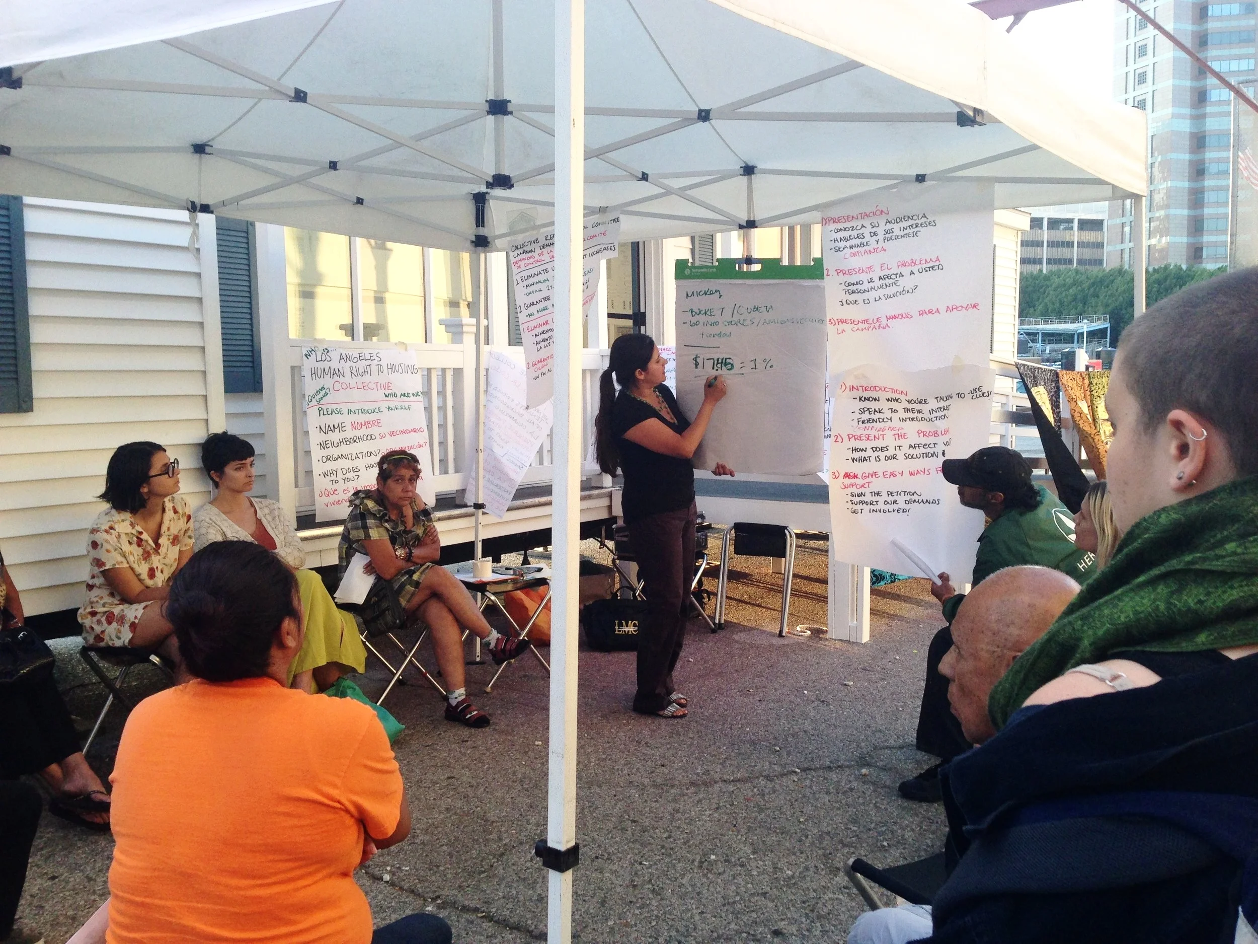 June 5, 2014 L.A. Human Right to Housing Project/ Community Action Network hosted a rent control meeting open to all housed and un-housed LA tenants interested in developing solutions to the City's housing affordability crisis through pursuing reforms to the City's Rent Stabilization Ordinance (a.k.a. Rent Control or RSO) that would preserve and protect the affordability and structural integrity of the City's aging RSO housing stock. The L.A. Human Right to Housing Collective is a city-wide tenant movement anchored by Los Angeles Community Action Network and Union de Vecinos (in Boyle Heights). The Collective's structure is comprised of issue-based committees and geographically based committees. 