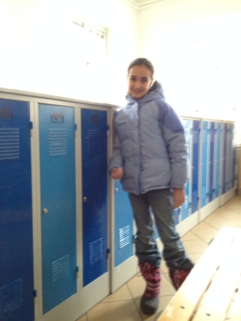 Zoe and Abigail were already given keys for their lockers today. All the kids wear indoor shoes throughout the day--good thing we were properly trained in Japan. 