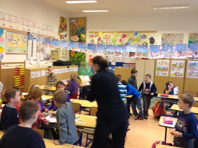 Abigail's classroom--her teacher is very sweet and can speak English. She was helping me understand the many notebooks that we need to buy before next week. Zoe's teacher is kindly trying very hard to learn English quickly so that she can help Zoe. She showed me her "Learn English in 30 Days" book today. I need that in Czech! 