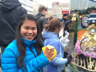Rebekah enjoying delicious trdelniky. 