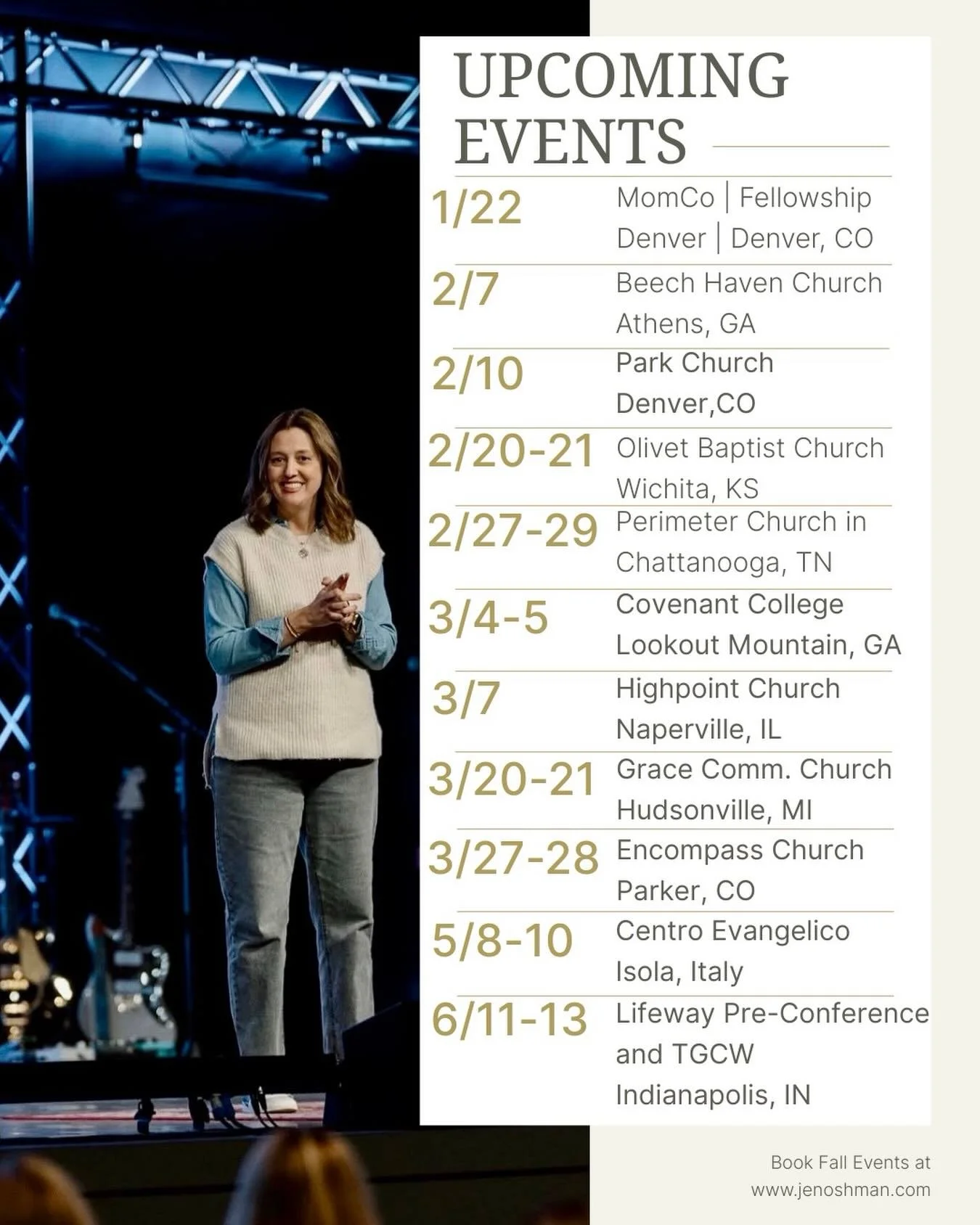 Every speaking engagement is a huge honor. I don&rsquo;t take them for granted. Thank you for inviting me to invest in your spiritual growth. May the Lord be glorified and every audience served. 🤍

I still have space in my Fall 2026 schedule. Click 