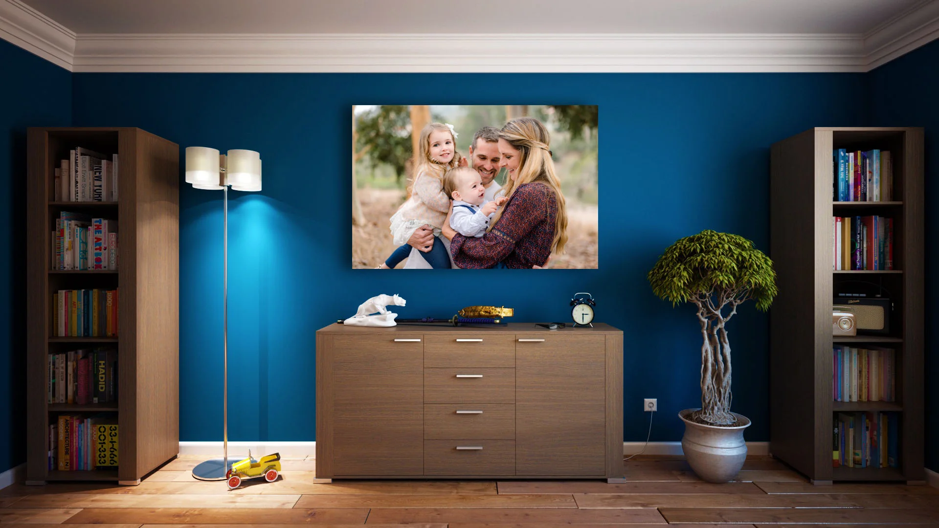 large canvas hanging in living room
