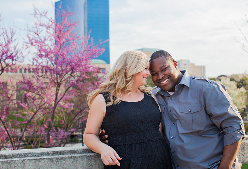 Downtown Indianapolis Canal engagement portrait photographer spring blossom tree.jpg