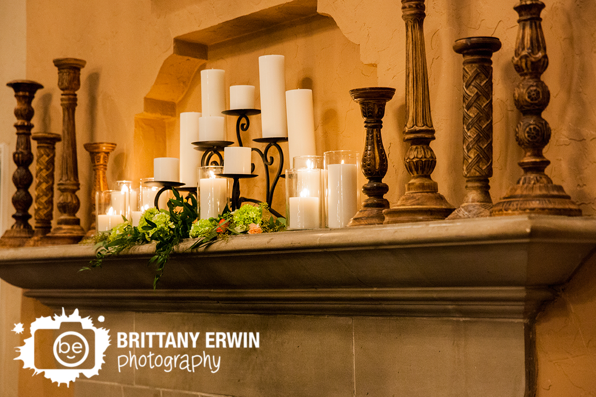 Indianapolis-wedding-photographer-candle-flower-display-on-fireplace-mantle-Hillcrest-Country-Club.jpg