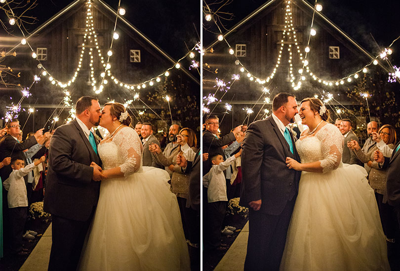 Barn at Kennedy Farm sparkler exit couple kiss