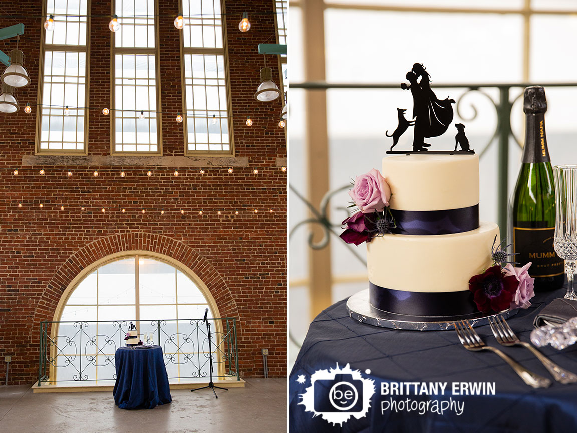 Downtown-Indianapolis-City-Market-wedding-reception-photographer-cake-window-silhouette-couple-dogs-topper.jpg