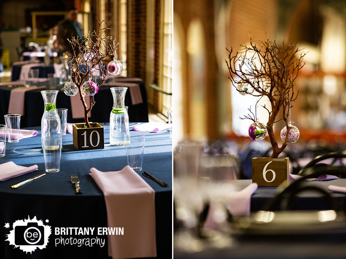 Downtown-Indianapolis-city-market-wedding-reception-photographer-table-number-on-centerpiece-tree-hanging-flower-window.jpg