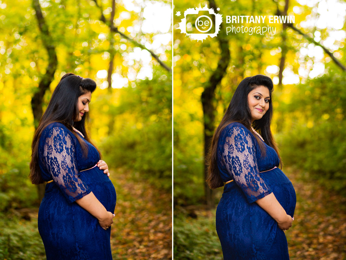 Fall-maternity-portrait-photographer-Camby-Indiana-leaves-path-blue-lace-dress.jpg