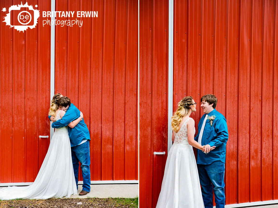 Indiana-wedding-photographer-couple-first-look-red-barn-rustic-gatherings-groom-reaction-hug.jpg
