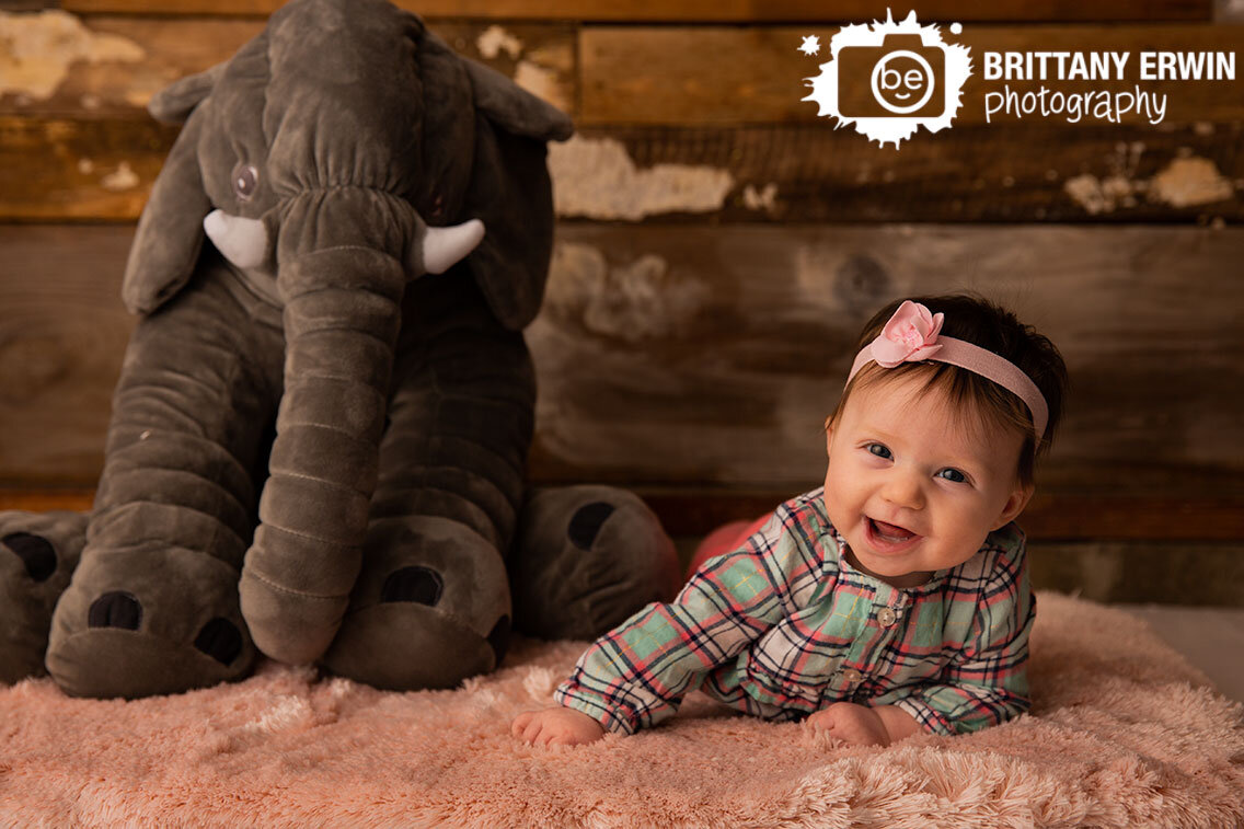 Indianapolis-studio-milestone-photographer-baby-girl-on-pink-fuzzy-rug-with-elephant.jpg