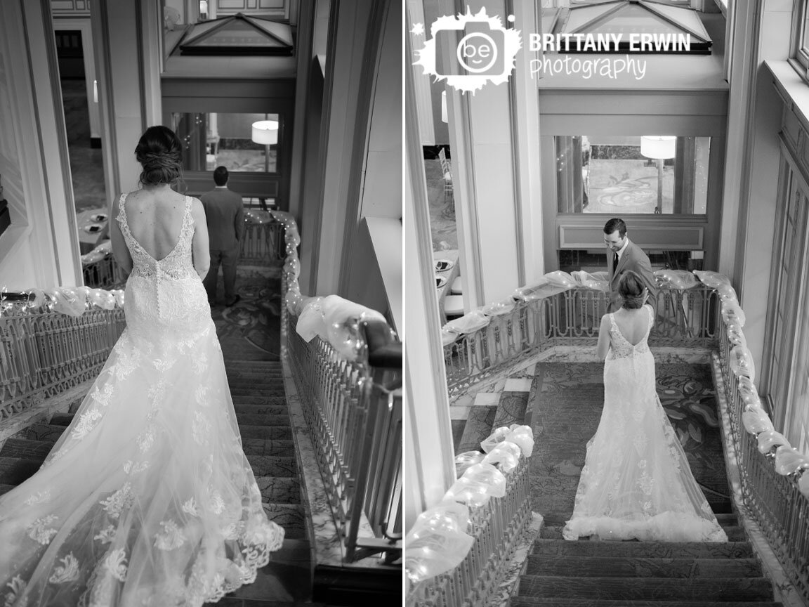 First-look-bride-walk-down-stairs-on-grand-staircase-omni-severin.jpg