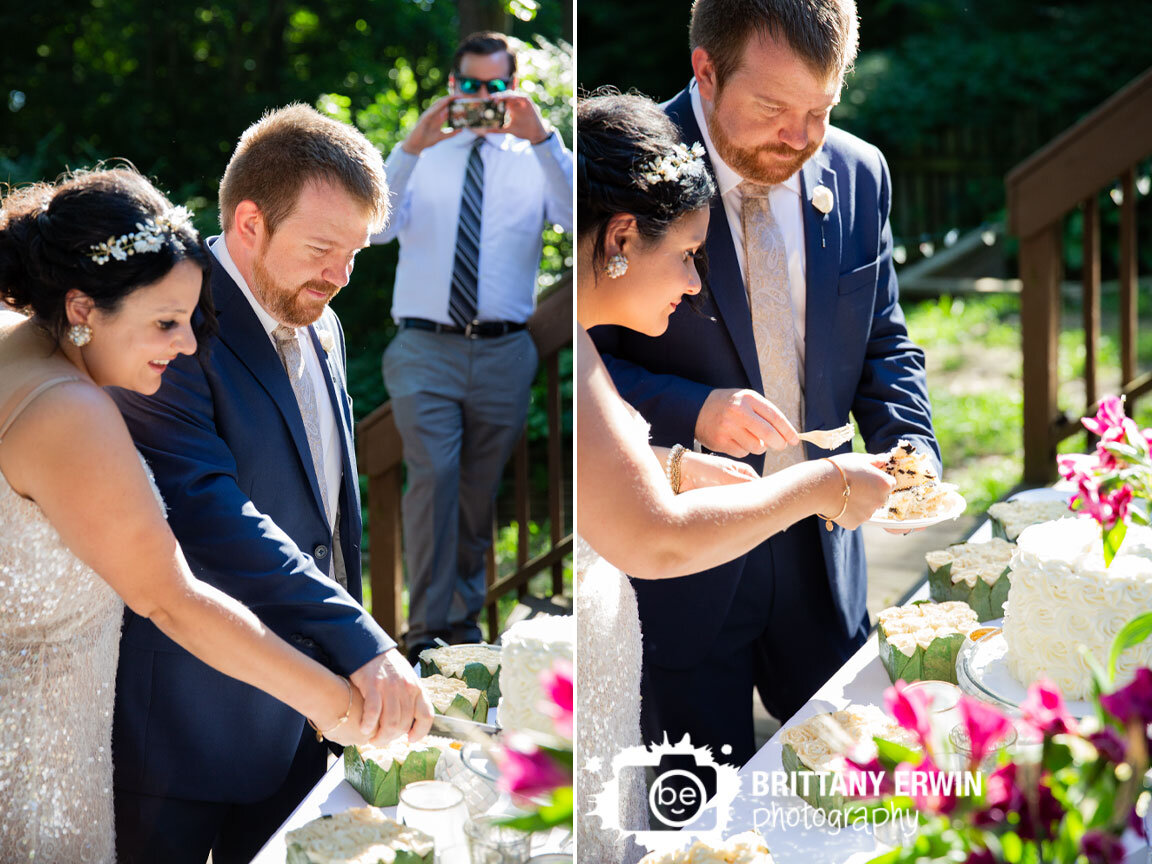 Lafayette-Indiana-wedding-reception-photographer-bride-groom-cut-cake-outside.jpg