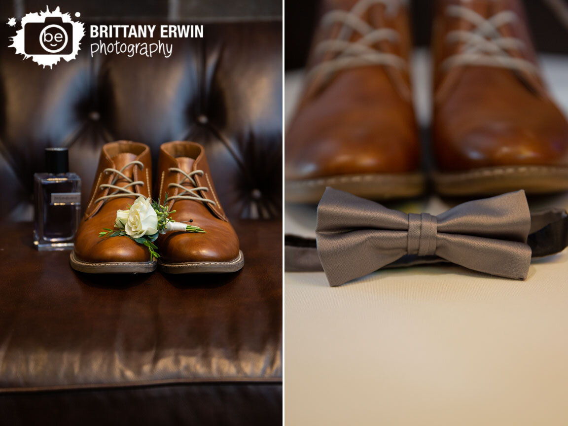 Wedding-photographer-details-groom-shoes-bow-tie-boutonniere-on-leather-couch.jpg