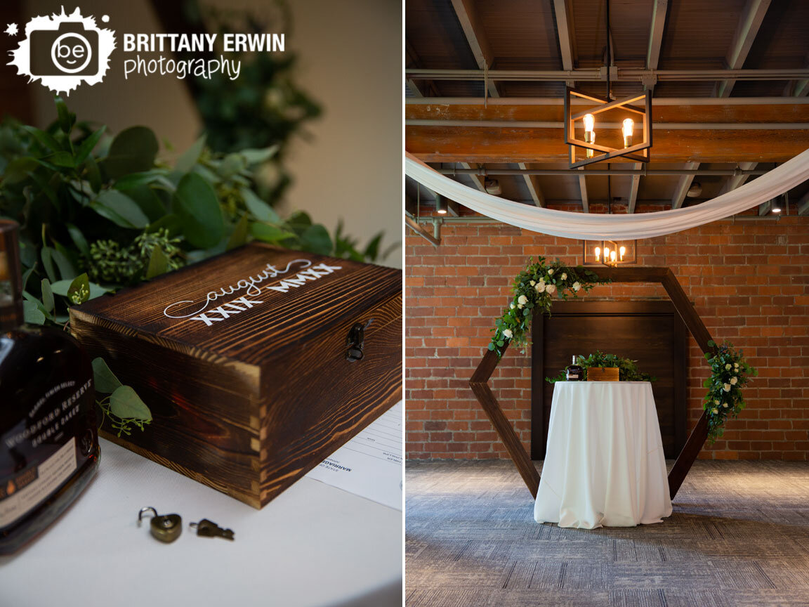Indiana-wedding-photographer-hexagon-wood-altar-ring-flowers-at-table-heart-lock-unity-box.jpg