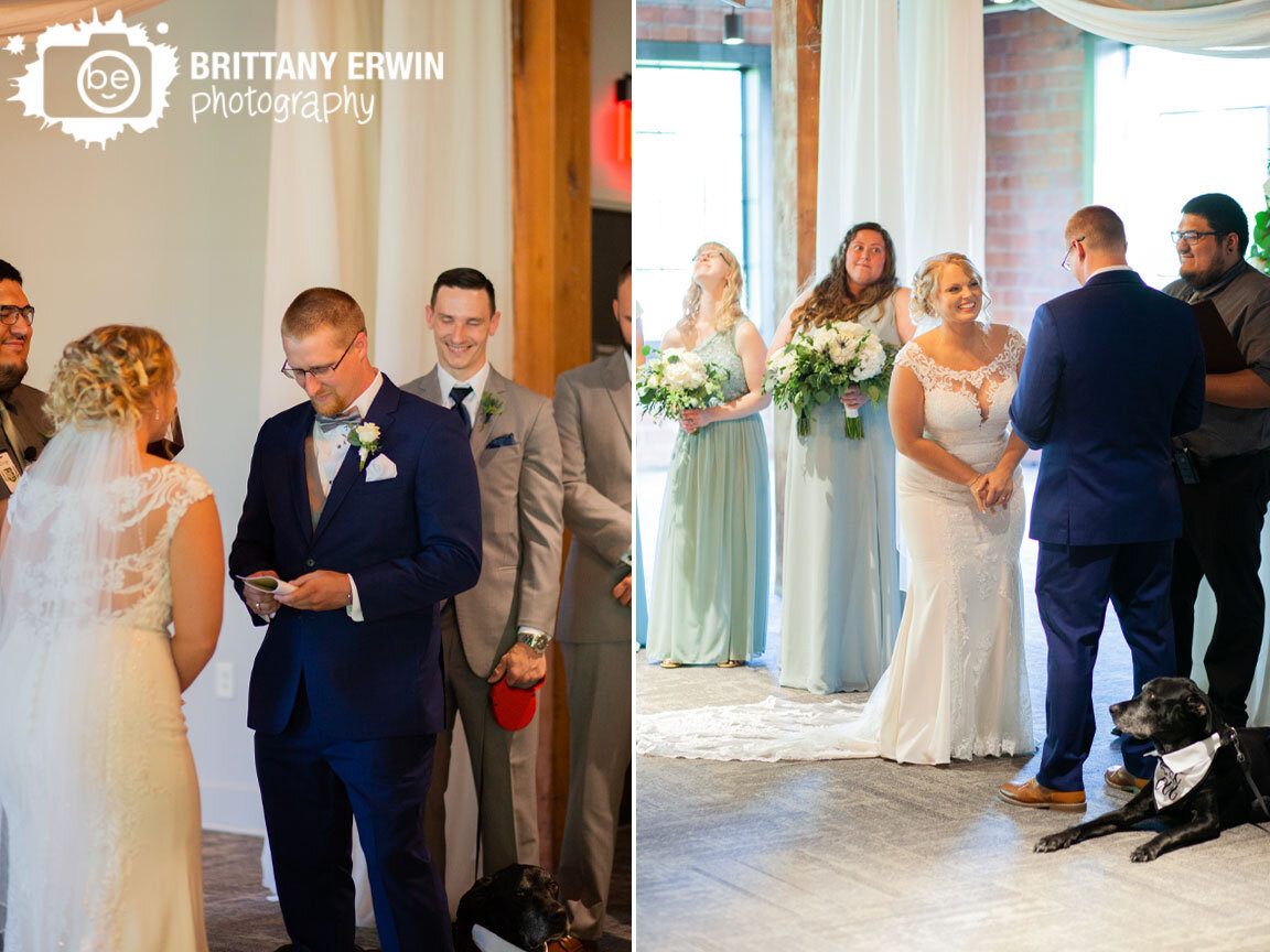 Franklin-Indiana-couple-at-altar-reading-vows-groom-bride-reaction-best-dog.jpg