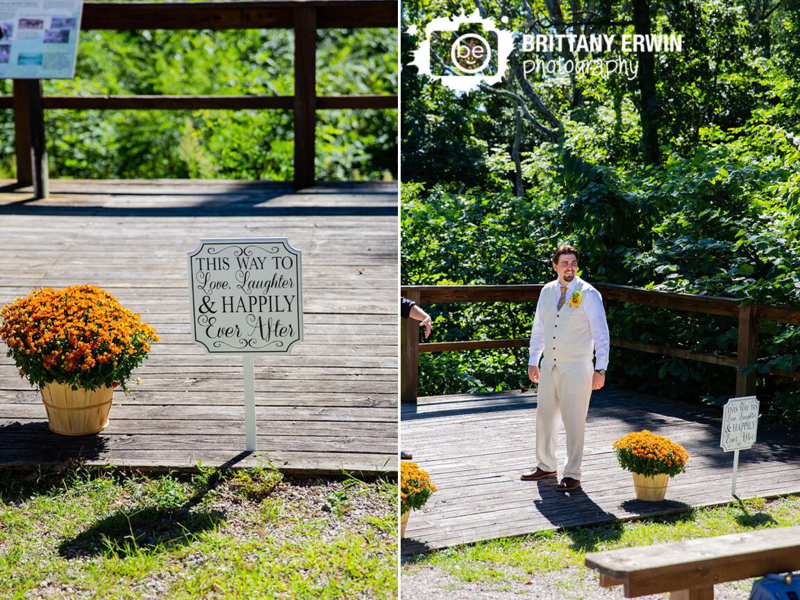 Brown-County-Indiana-elopement-photographer-groom-at-altar-this-way-to-love-laughter-and-happily-ever-after.jpg