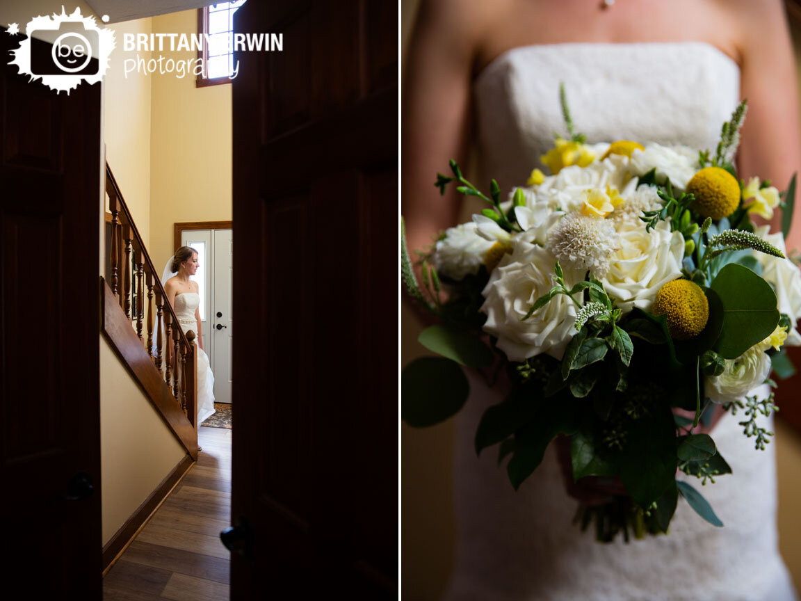 bride-at-the-bottom-of-stairs-before-wedding-ceremony-with-bouquet-yellow-flowers-greenery.jpg