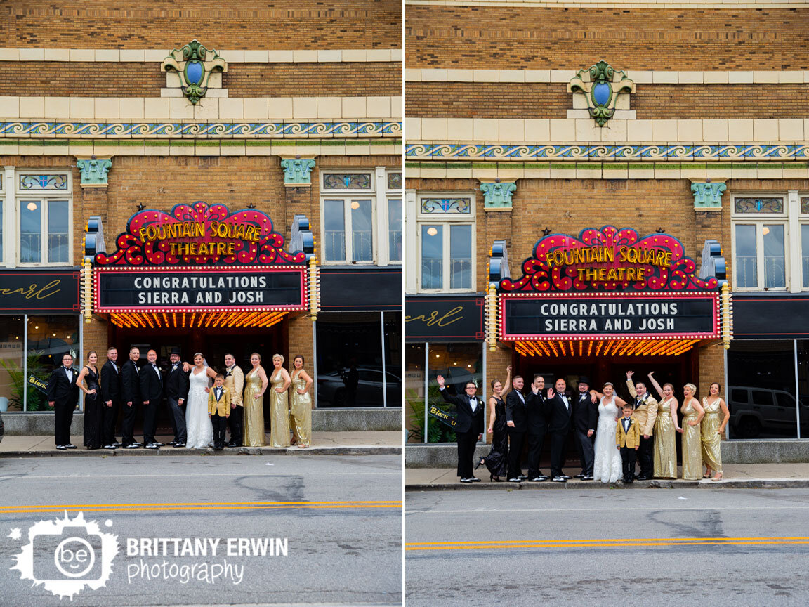 Fountain-Square-Theatre-congratulations-sign-bridal-party-outside-venue.jpg