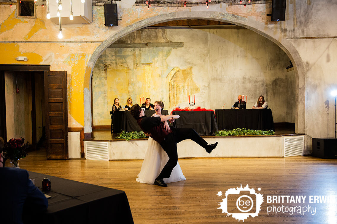 Indianapolis-wedding-reception-photographer-fun-first-dance-couple-bride-dipping-groom.jpg