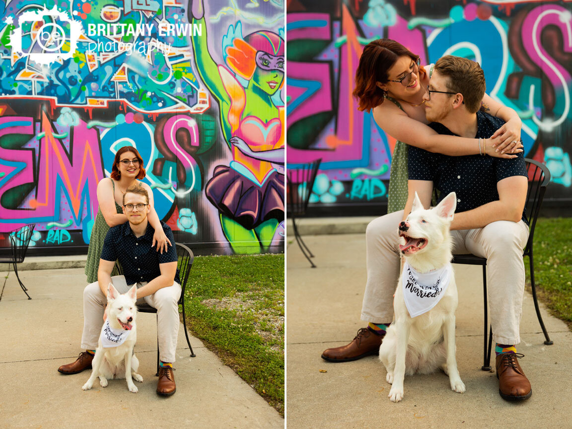 Rad-brewery-couple-engagement-portrait-with-pet-dog-retro-mural.jpg