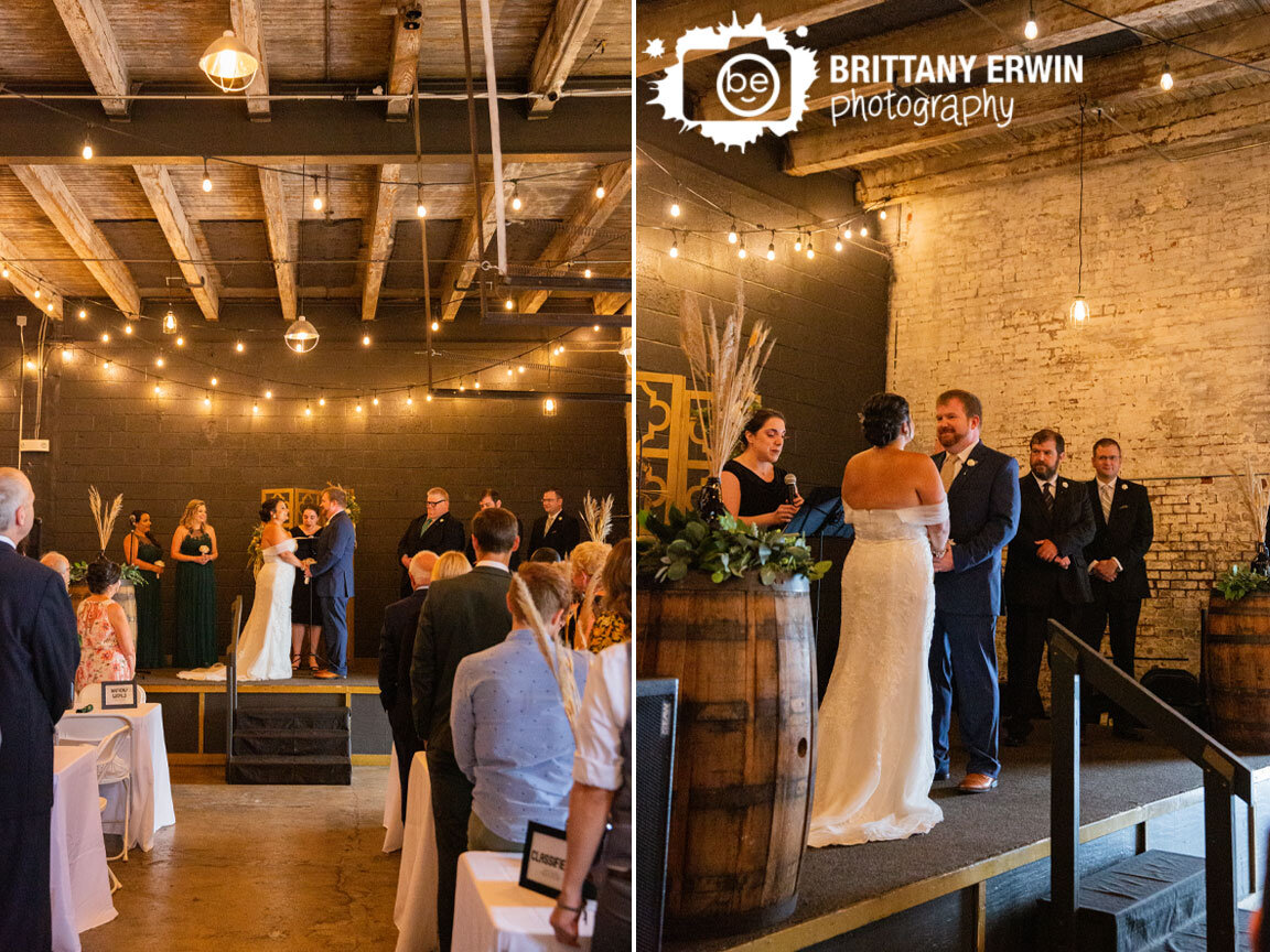 Indiana-City-Brewing-Company-wedding-ceremony-bride-and-groom-on-stage-with-bridal-party.jpg