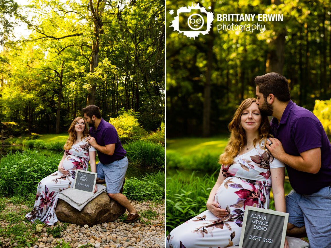 couple-by-pond-Holcomb-Garden-portrait-photographer-maternity-name-letterboard.jpg
