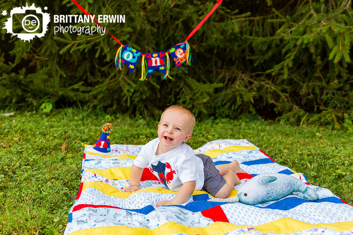 Indianapolis-portrait-photographer-one-year-old-boy-toddler-narwhal-stuffed-animal-ocean-theme-quilt.jpg