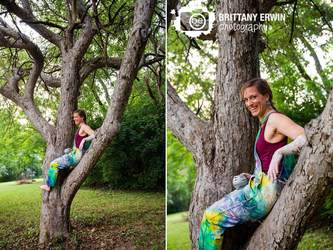 Indianapolis-artist-photographer-branding-portrait-session-Jennifer-Meeker-art-sitting-in-a-tree-with-thrown-coffee-cup-mug.jpg
