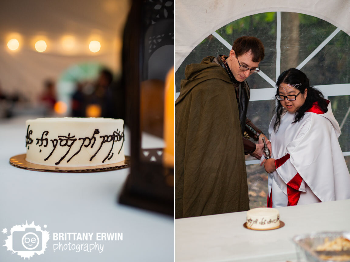 Indiana-wedding-photographer-cake-cutting-LotR-themed-the-one-ring-cake-cut-with-sword.jpg