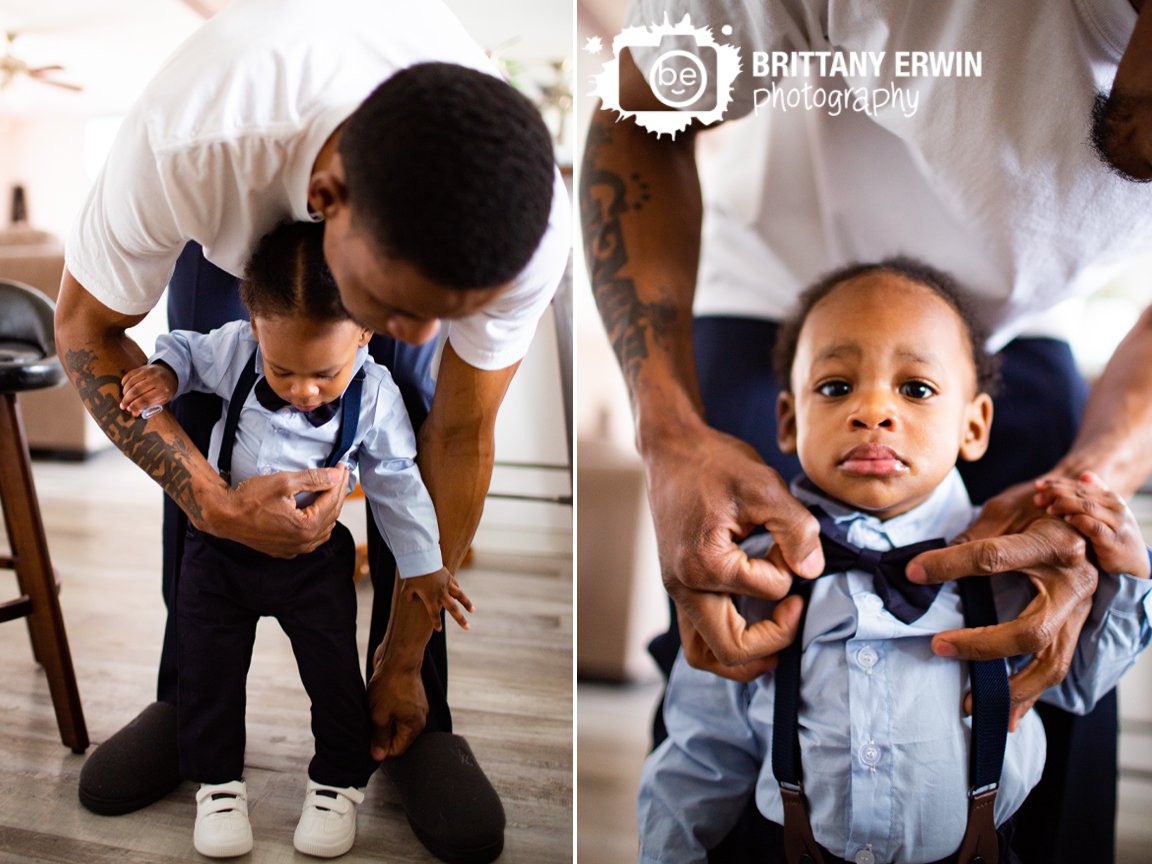 Indianapolis-elopement-photographer-little-boy-getting-ready-bow-tie-suspenders-dad-helping.jpg