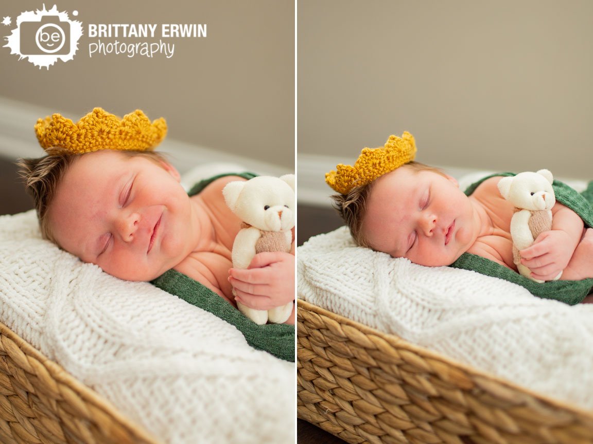 Indianapolis-in-home-lifestyle-newborn-photographer-sleeping-boy-with-crown-and-stuffed-teddy-bear.jpg