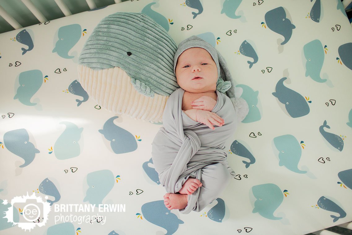 Indianapolis-in-home-lifestyle-newborn-photographer-wrapped-boy-in-whale-crib.jpg