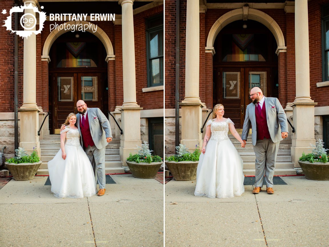 Downtown-Indianapolis-wedding-photographer-couple-outside-rathskeller-building-ymca-doors.jpg