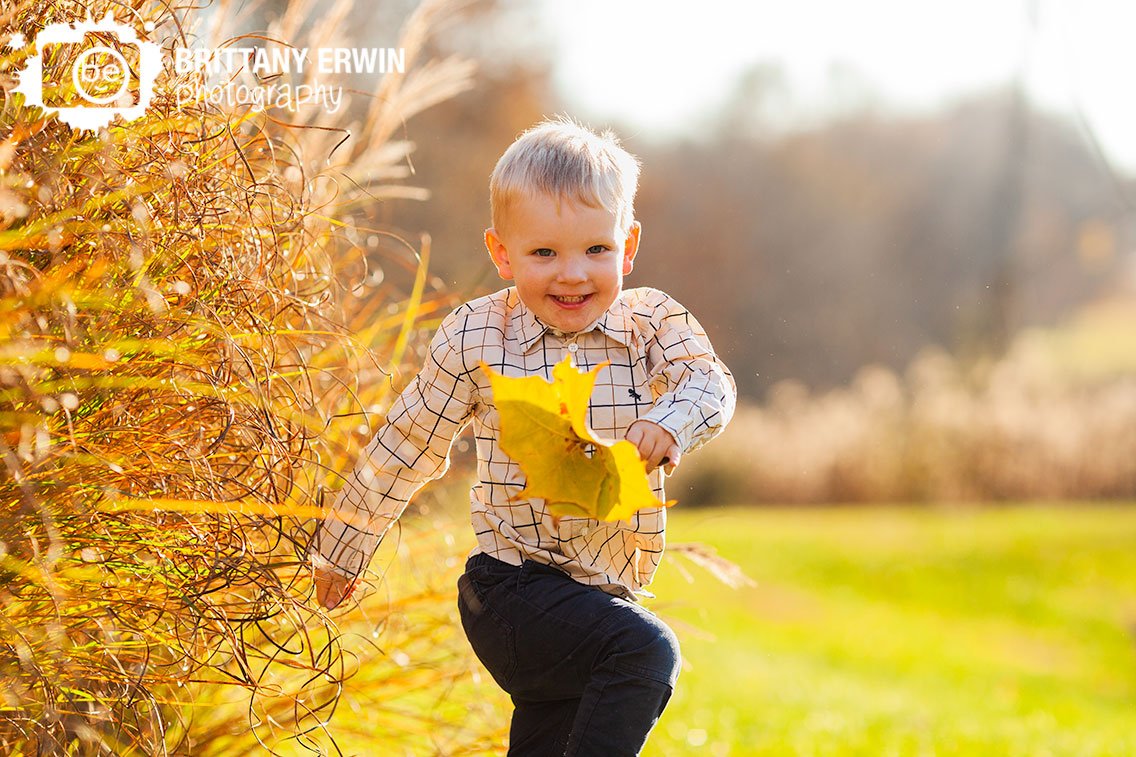 Indianapolis-fall-boy-photographer-playing-with-leaf-on-hill.jpg