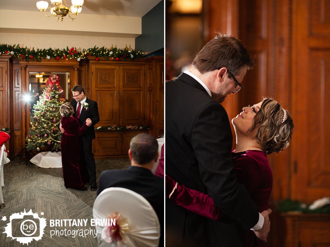 Indianapolis-first-dance-wedding-photographer-couple-with-christmas-tree-Rathskellar-venue.jpg