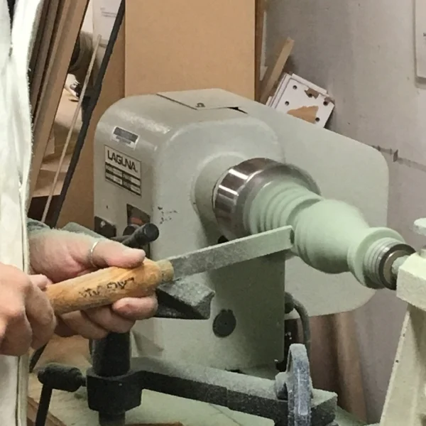 Second-year MFA Fine Arts student Kostas Lales has been frequenting the VFL's wood shop and here he is using the lathe to carve foam blocks. In this case, he created parts for his ongoing series of totems, which he was able to generate quickly having learned to use this tool previously. Kostas' work combines traditional sculptural techniques with a contemporary sense of symbolism and the relationship to the body, so we look forward to what he makes next!
