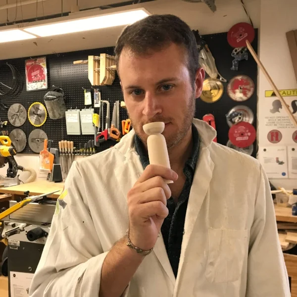Kevin Cook of Products of Design is using the VFL's wood-shop to build a prototype for the Nimbus, a product that can open up the cannabis market for a whole new crowd. The Nimbus will appeal to a consumer who wouldn't ordinarily smoke weed but who wants the benefits of CBD, the non-psychoactive component that holds the healing properties. This prototype is made out of wood, but he working towards making a final version out of ceramic mixed with plastic.