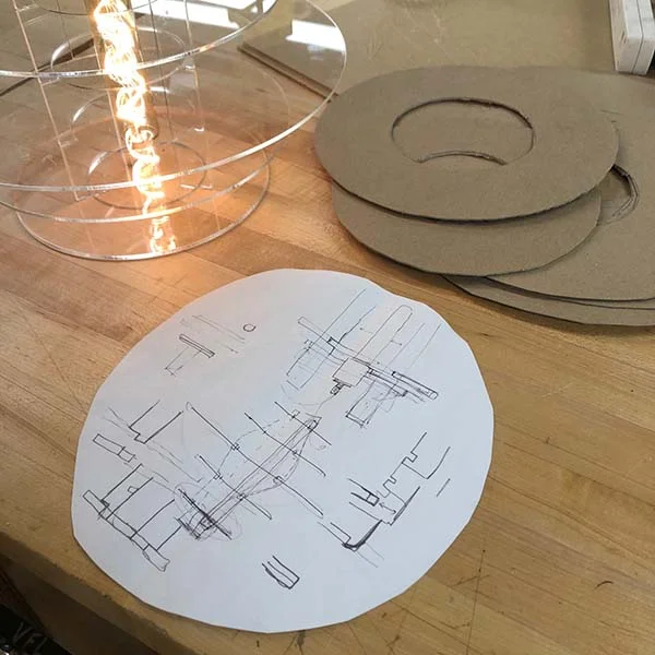 Virginia Gordon is a student taking the Digital Fabrication Tools as part of SVA's Continuing Education course offerings. In this class, students have been learning how to use the laser cutters, CNC machine, and other digital fabrication tools and are finishing the course by fabricating a lamp. 