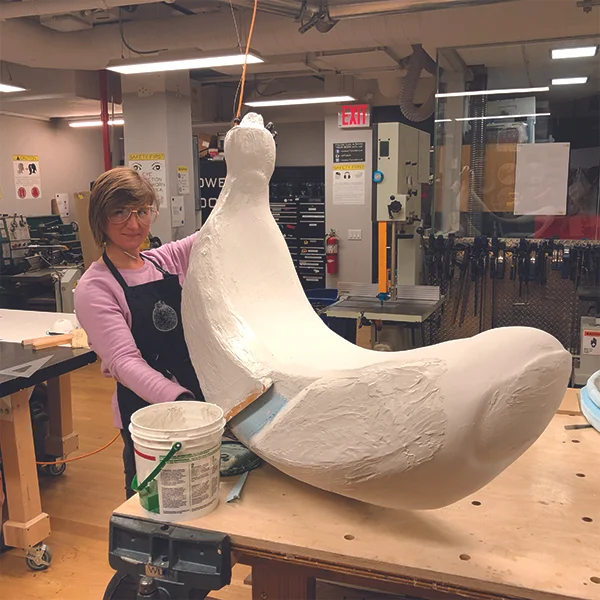 Artist in Residence, Gracelee Lawrence is fabricating a huge banana that will become a fountain. This is one part of her upcoming gallery opening and presentation. She is using our Shopbot CNC machine to give form to her concepts as she tries to show transitions between digital and physical realities.