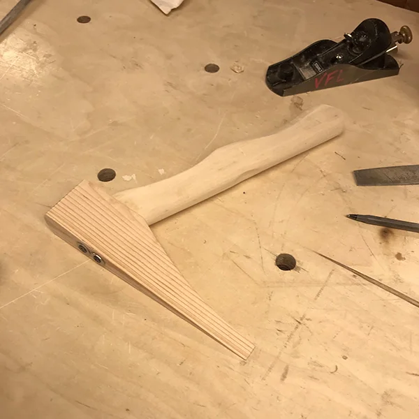 His products usually start as a sketch with pen and paper, then moves to his preferred material for a physical sketch in wood, to help figure out the products ergonomics before taking it to a 3d sketch for an eventual 3d print.
