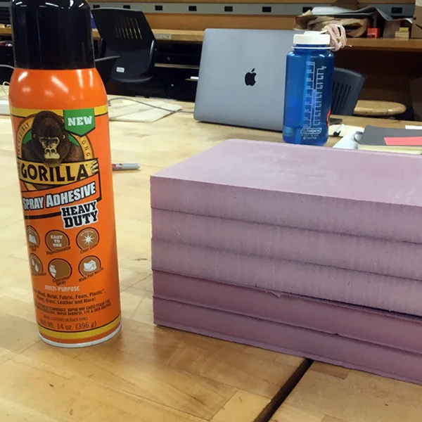 Shout out to Gorilla Glue spray adhesive for providing a great bond without eating the foam (nearly as much as other glues).