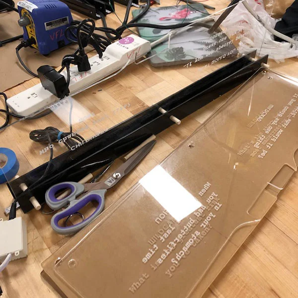 She's currently enlisting the help of a classmate to polish up the soldering component in a LED circuit. Just a reminder that thesis work is never done alone and it's great to be able to rely on help from friends and colleagues.